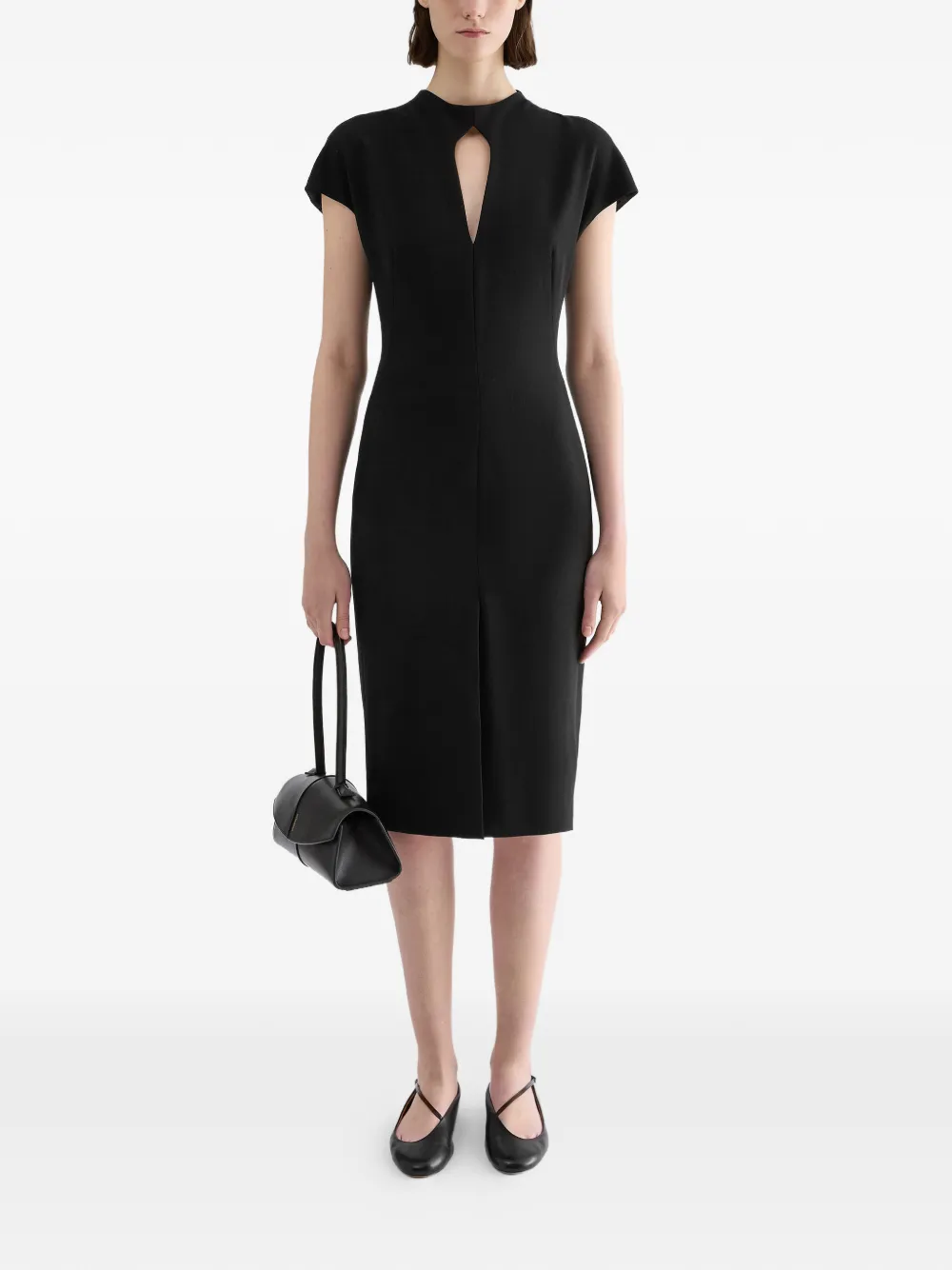Jil Sander Wollen sablé jurk met uitgesneden details Zwart