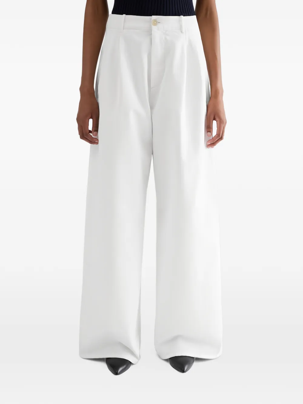 Jil Sander Geplooide katoenen-drill broek Wit