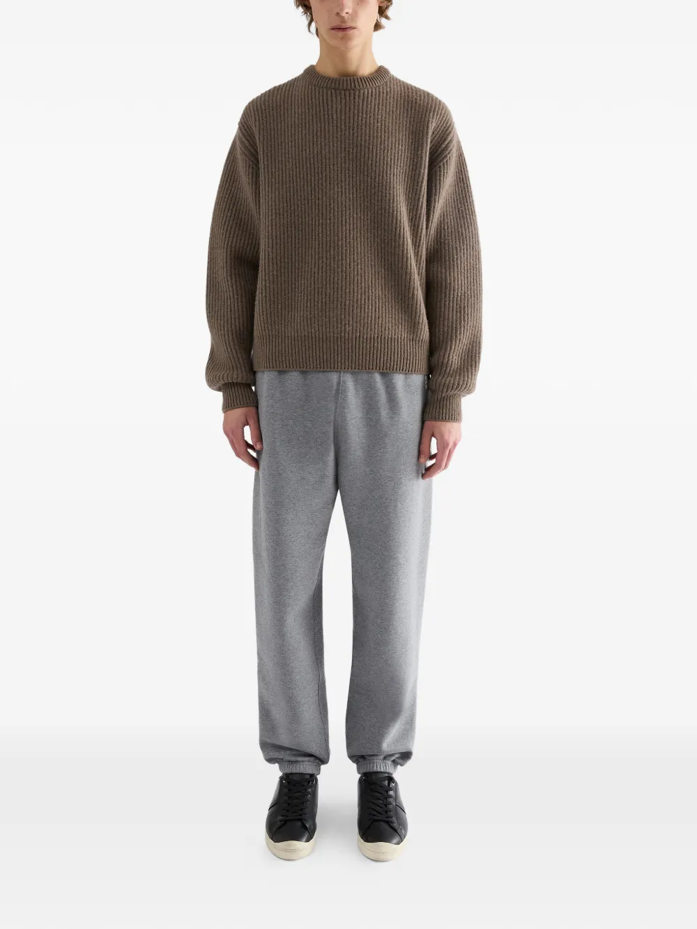 Jil Sander Ribgebreide wollen trui met ronde hals Bruin