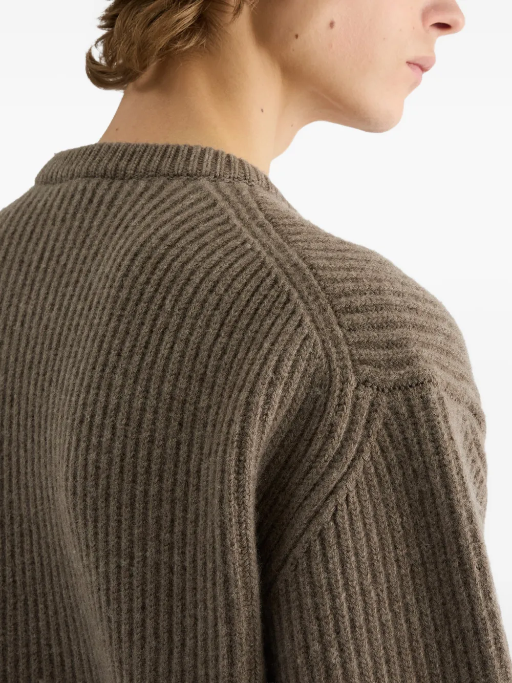 Jil Sander Ribgebreide wollen trui met ronde hals Bruin