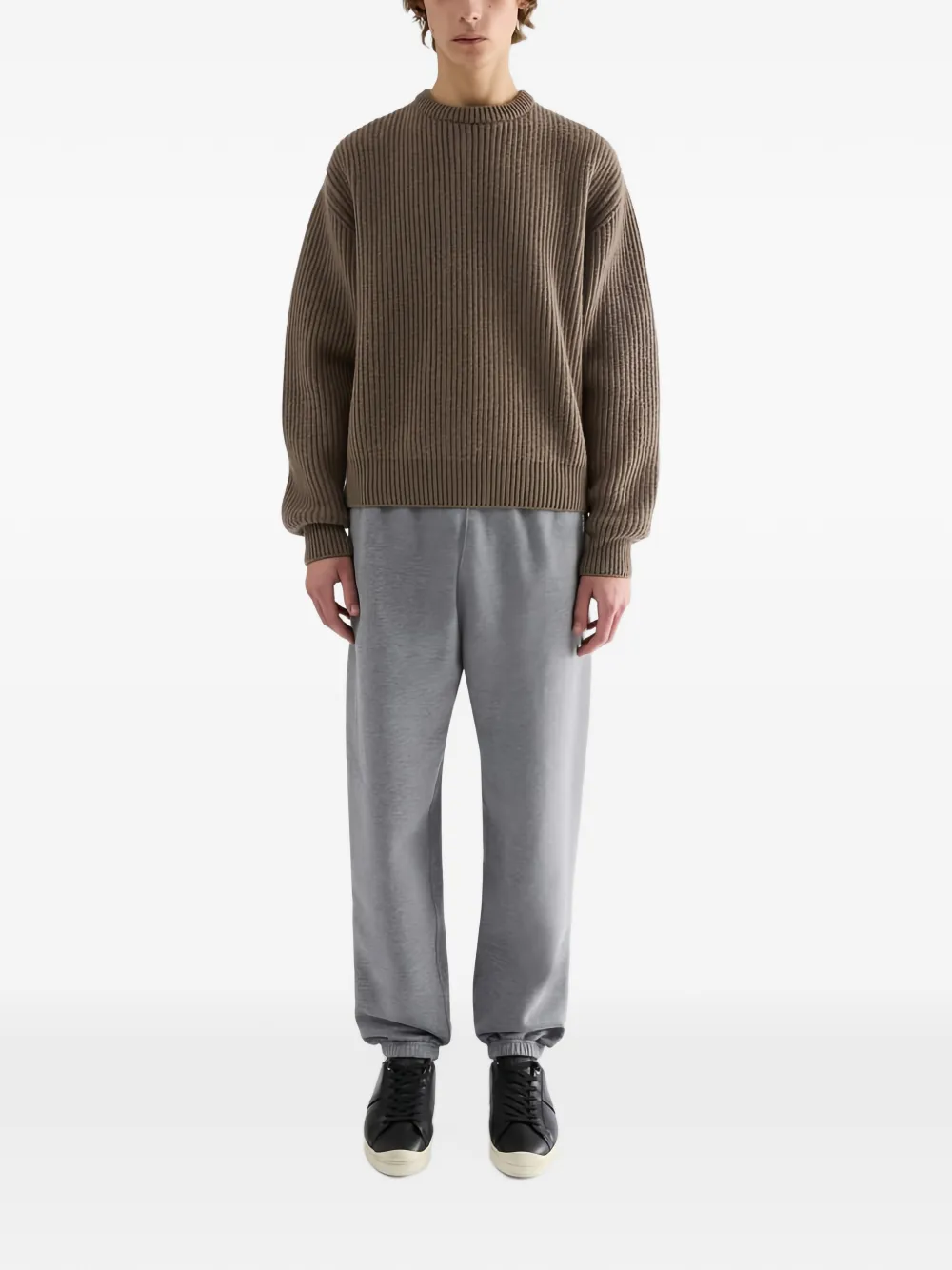 Jil Sander Ribgebreide wollen trui met ronde hals Bruin