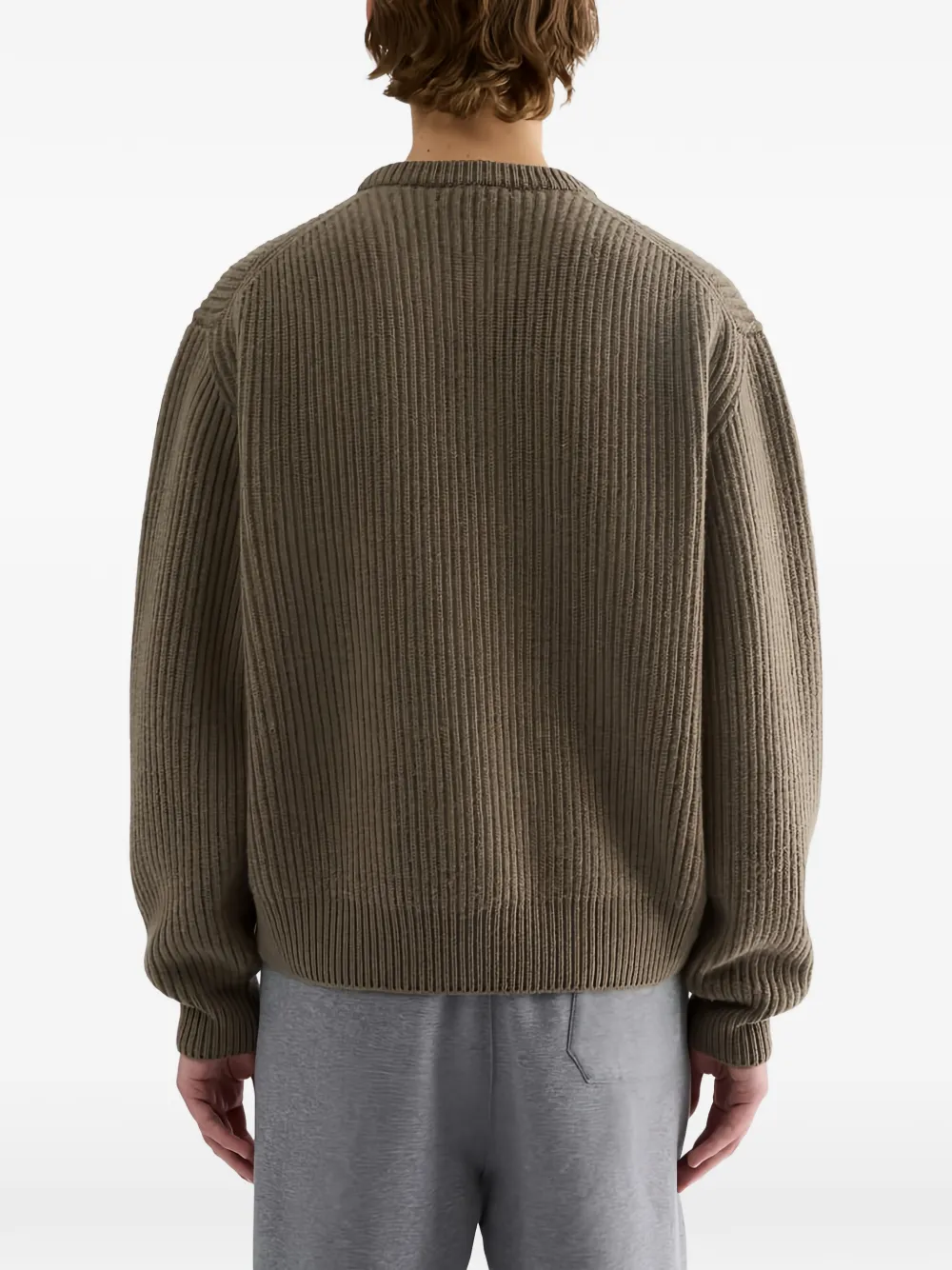 Jil Sander Ribgebreide wollen trui met ronde hals Bruin