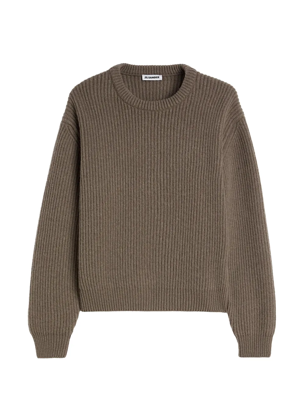 Jil Sander Ribgebreide wollen trui met ronde hals Bruin