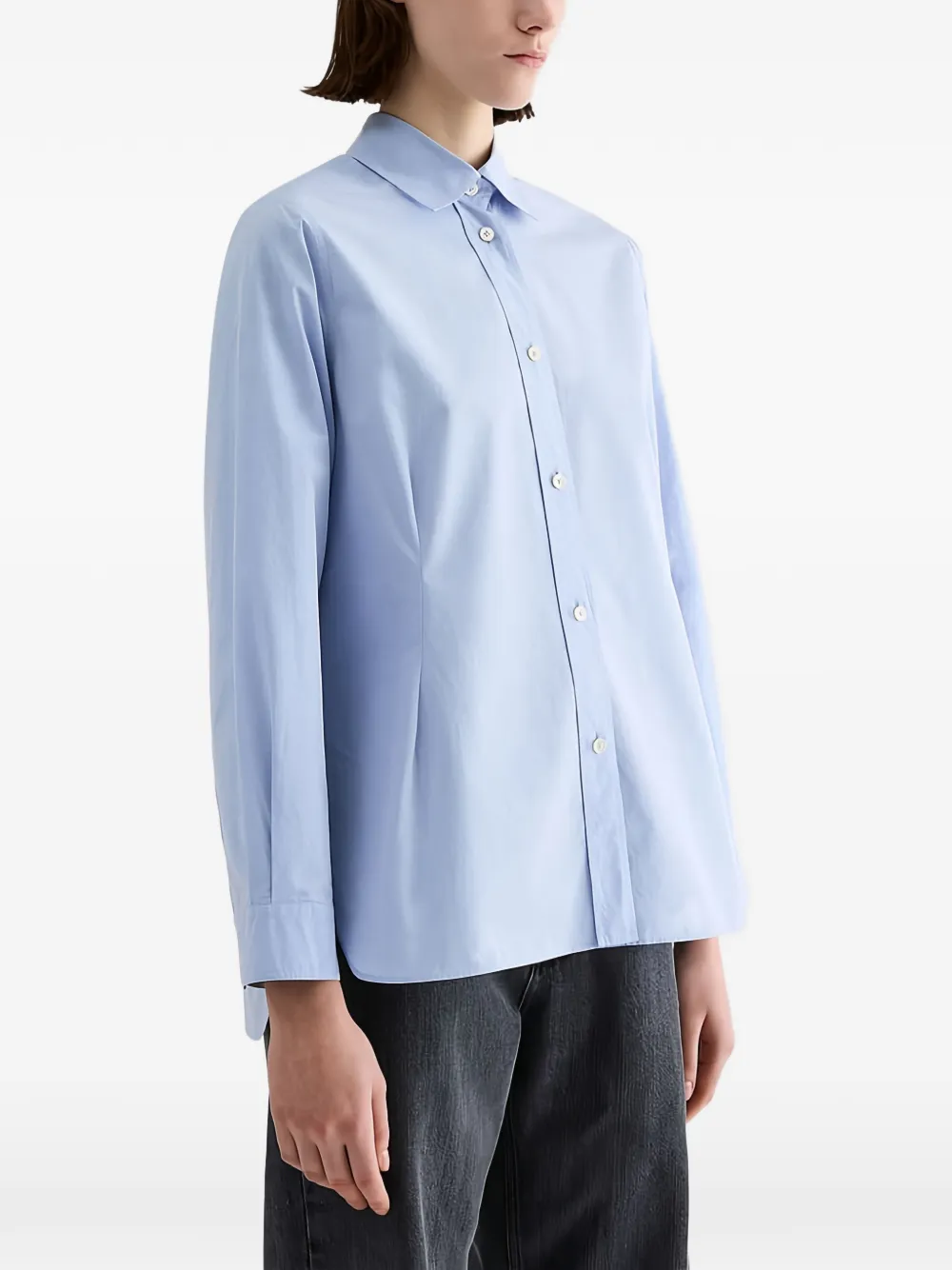 Jil Sander Fil-à-Fil overhemd met geplooide taille Blauw