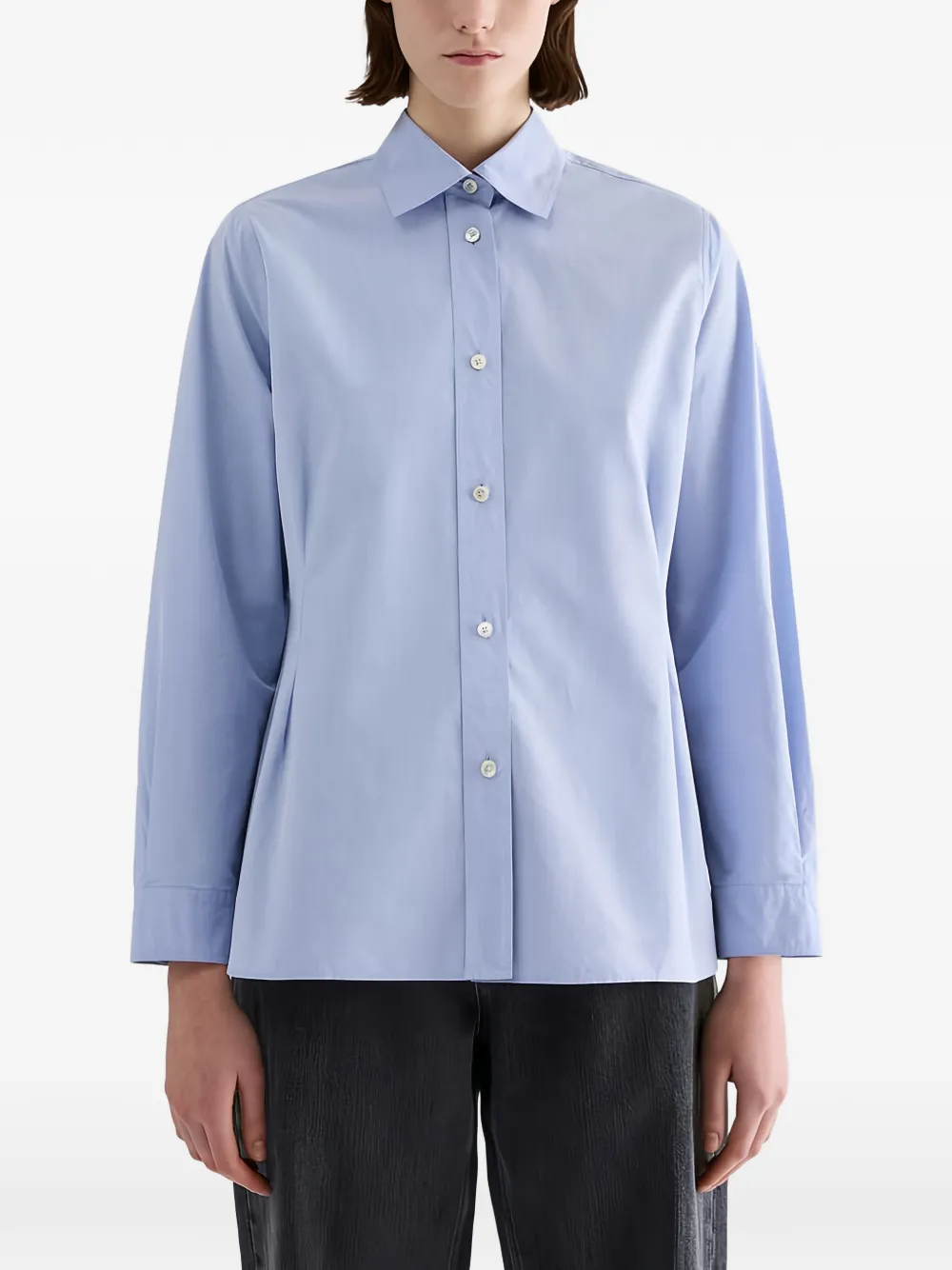 Jil Sander Fil-à-Fil overhemd met geplooide taille Blauw