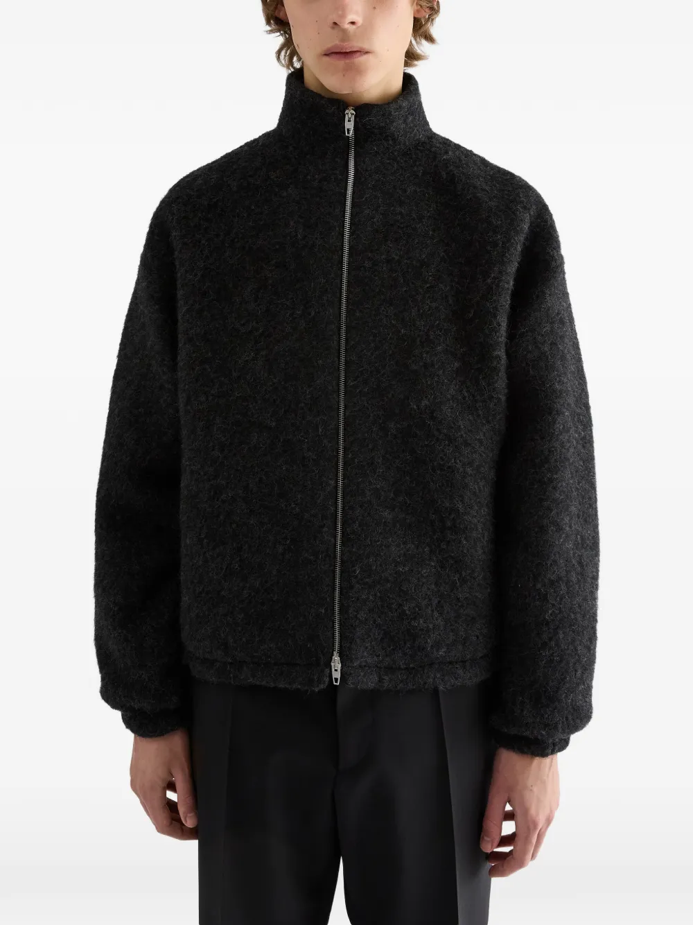 Jil Sander Fleece wollen sweater met rits Grijs