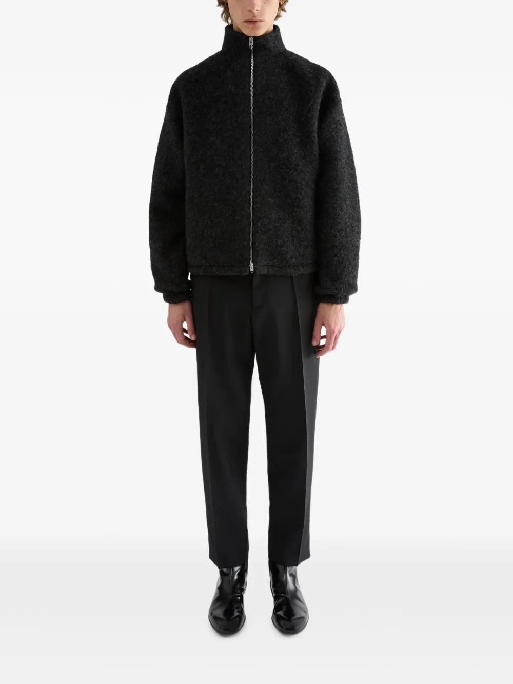 Jil Sander Fleece wollen sweater met rits Grijs