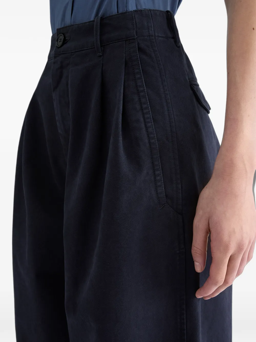 Jil Sander Ruimvallende katoenen drill broek met wijde pijpen en plooien aan de voorkant Blauw