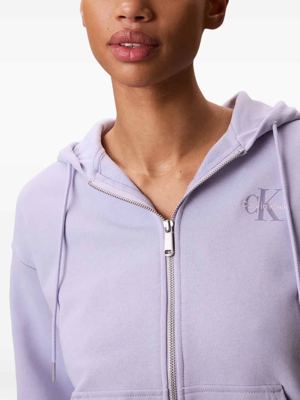 Calvin Klein Hoodie met logoprint en rits Paars