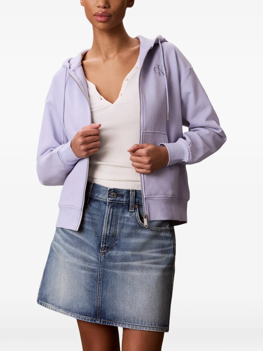 Calvin Klein logo-print zip-up hoodie - Violett