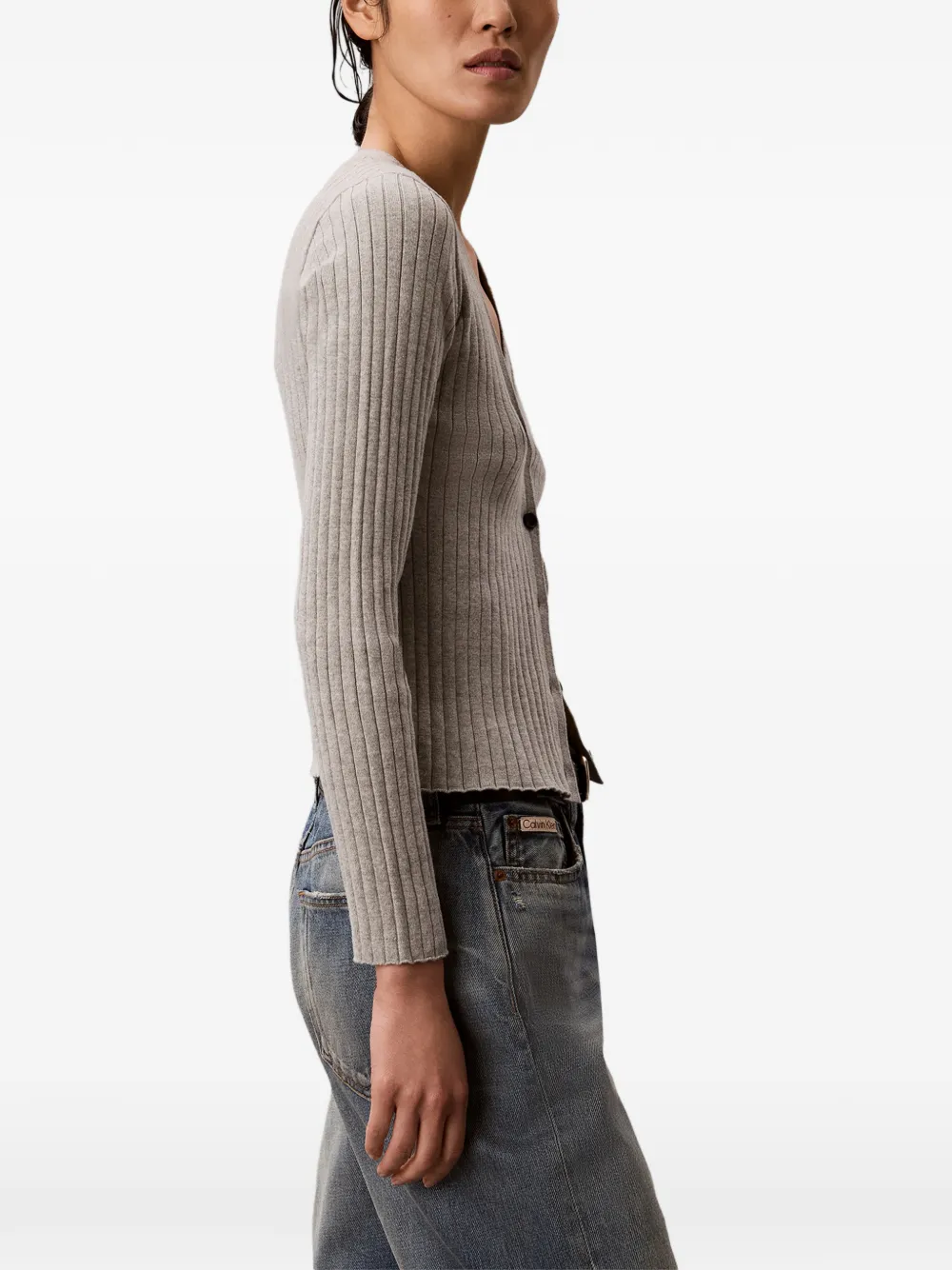 Calvin Klein Ribgebreid vest met logopatch Grijs