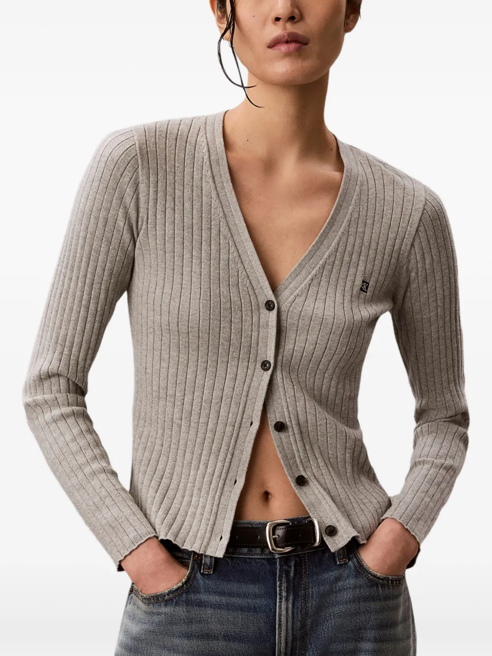 Calvin Klein Ribgebreid vest met logopatch Grijs