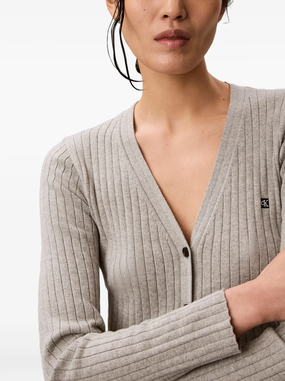 Calvin Klein Ribgebreid vest met logopatch Grijs