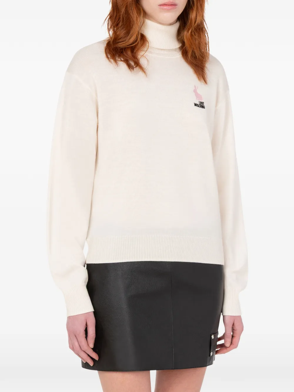 Love Moschino Wollen coltrui met geborduurd logo Beige