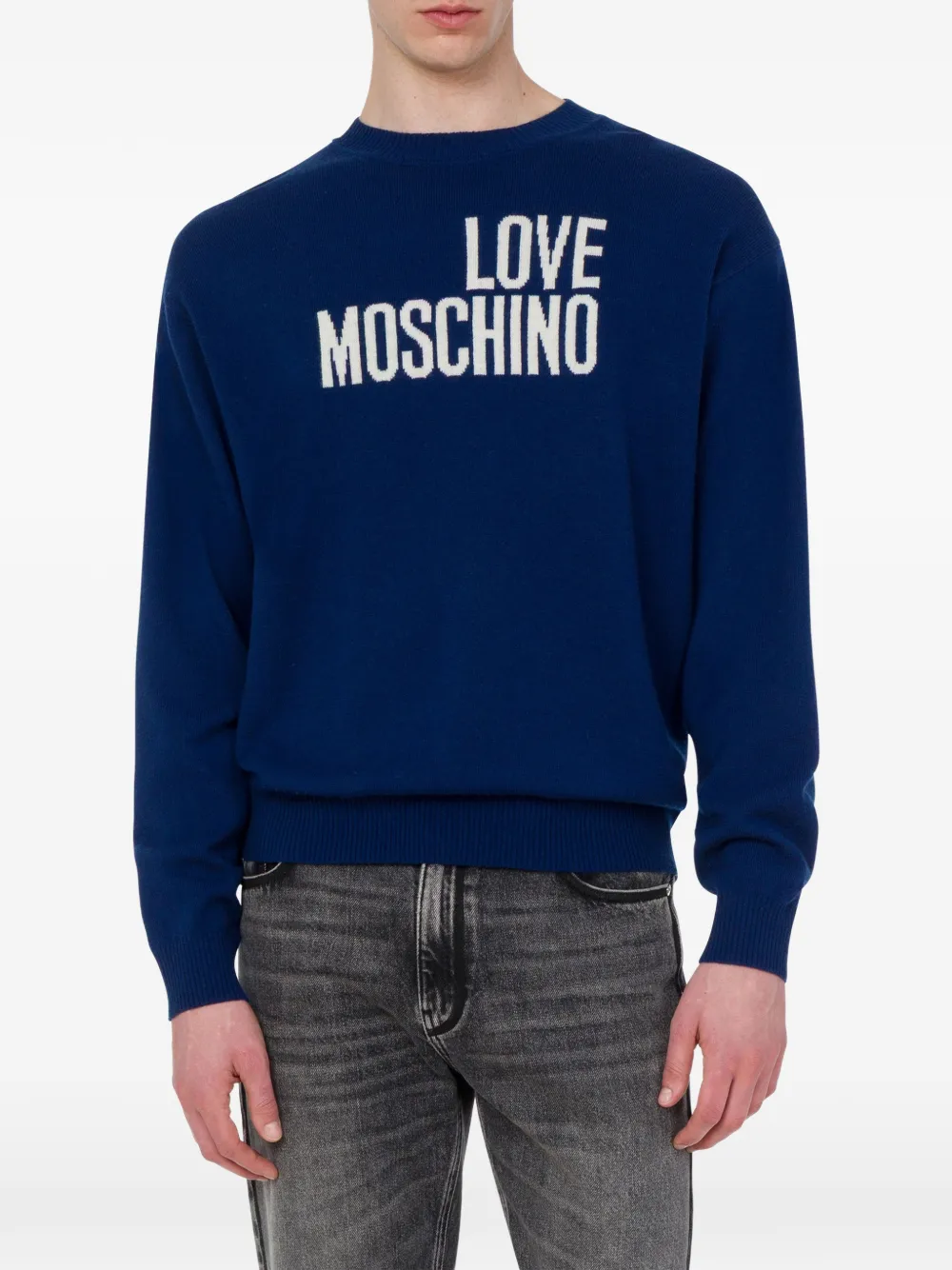 Love Moschino Trui met logo-intarsia Blauw