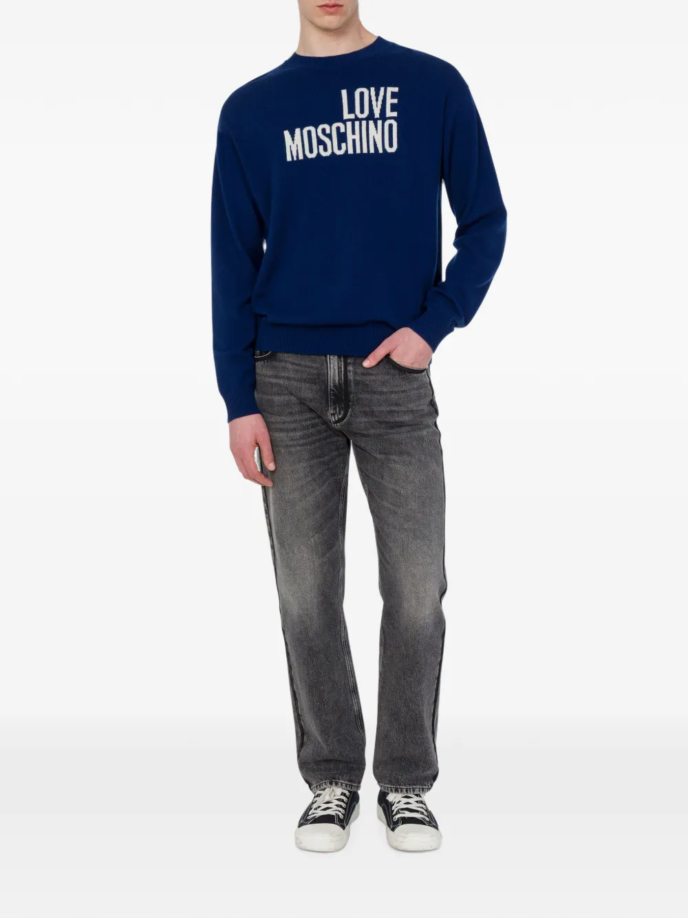 Love Moschino Trui met logo-intarsia Blauw