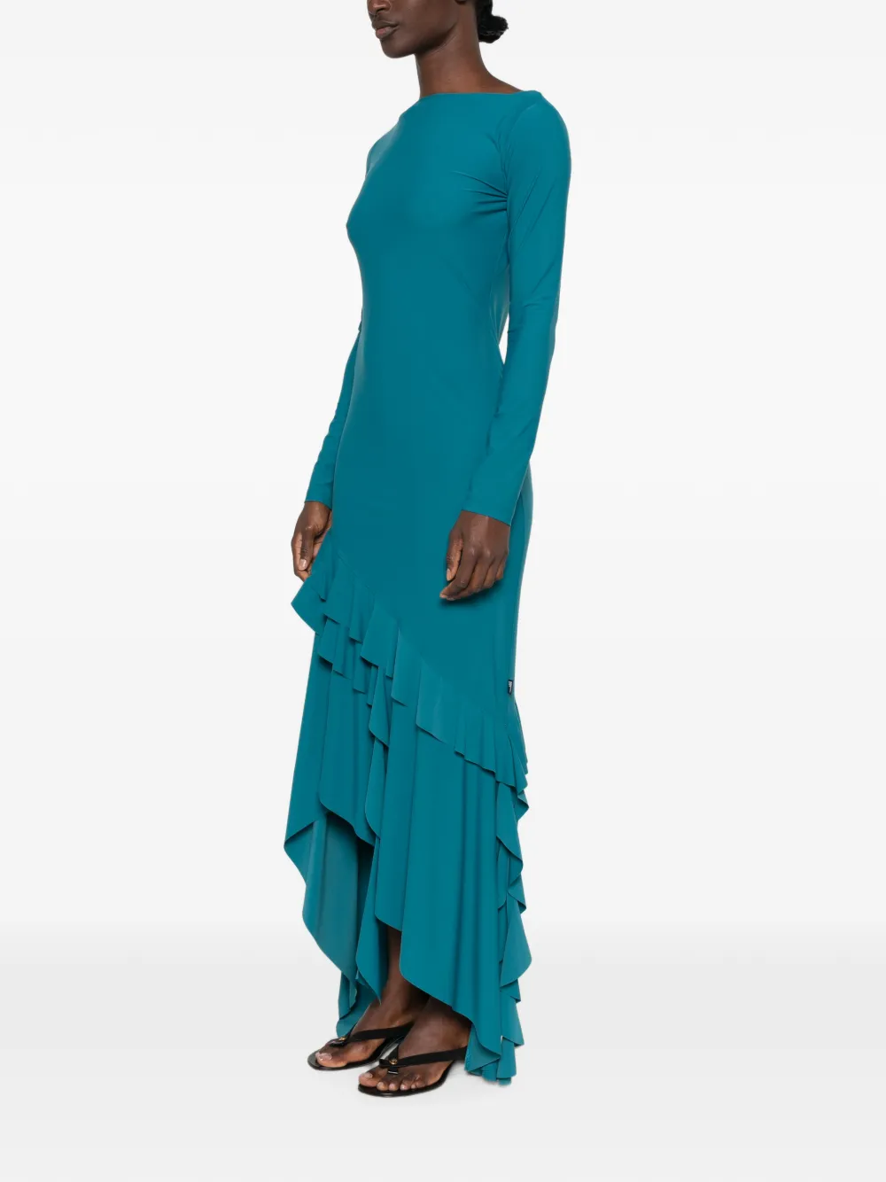 Love Moschino Asymmetrische jurk met ruches en lange mouwen Blauw