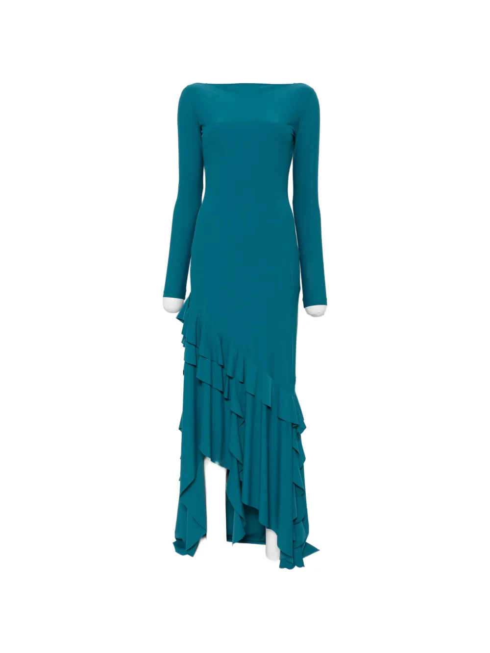 Love Moschino ruffled long-sleeve asymmetric dress - Blau