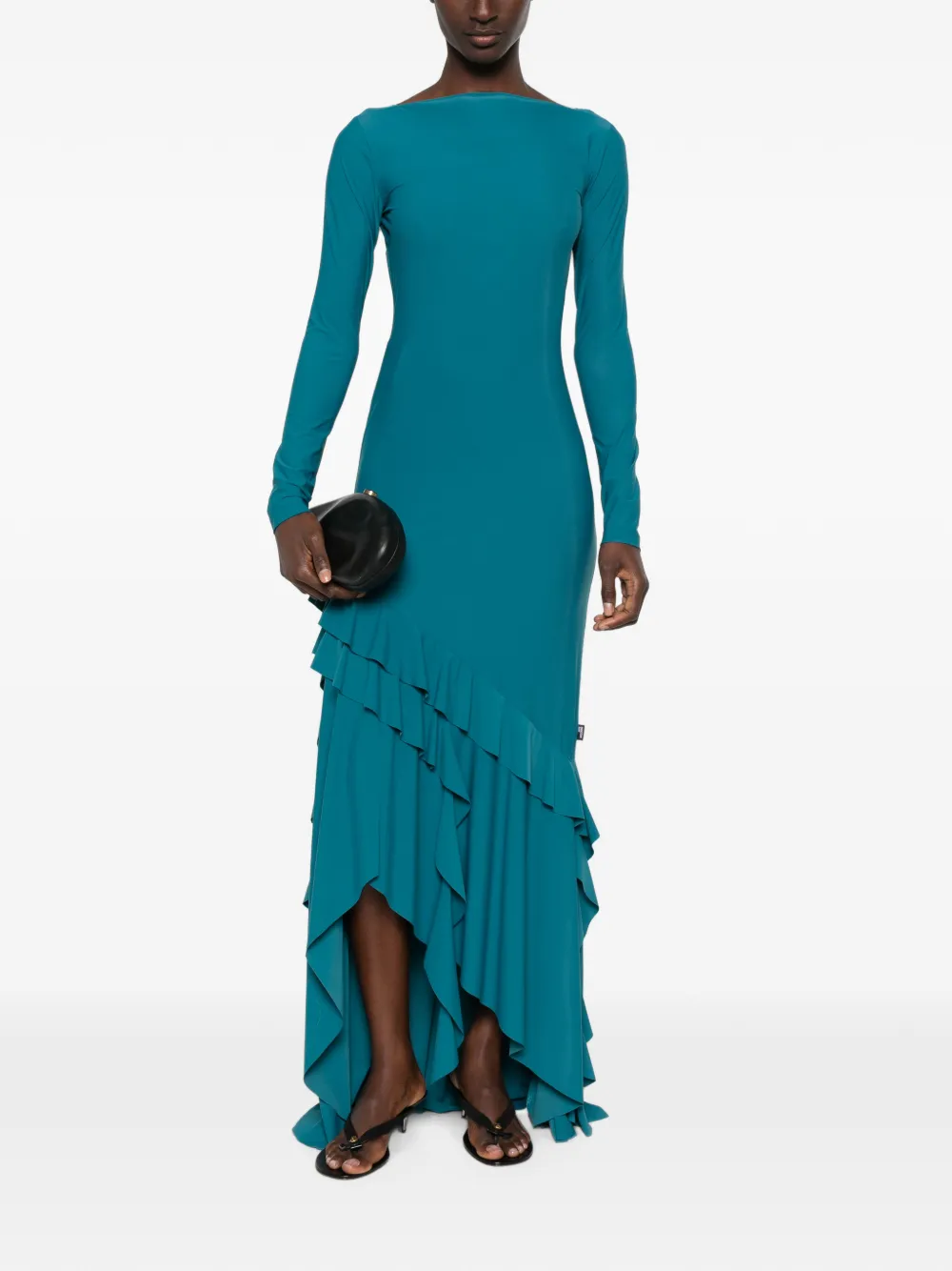 Love Moschino Asymmetrische jurk met ruches en lange mouwen Blauw