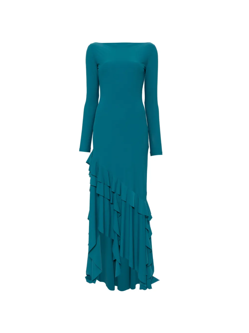 Love Moschino ruffled long-sleeve asymmetric dress - Blau