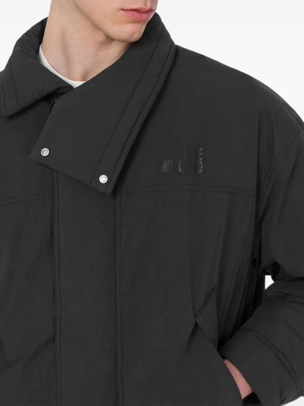 Love Moschino Lang lichtgewicht nylon donsjack Zwart