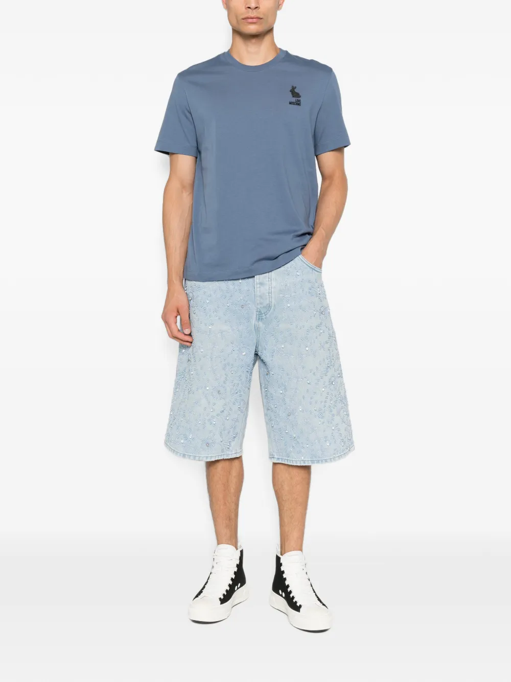 Love Moschino T-shirt met geborduurd logo Blauw