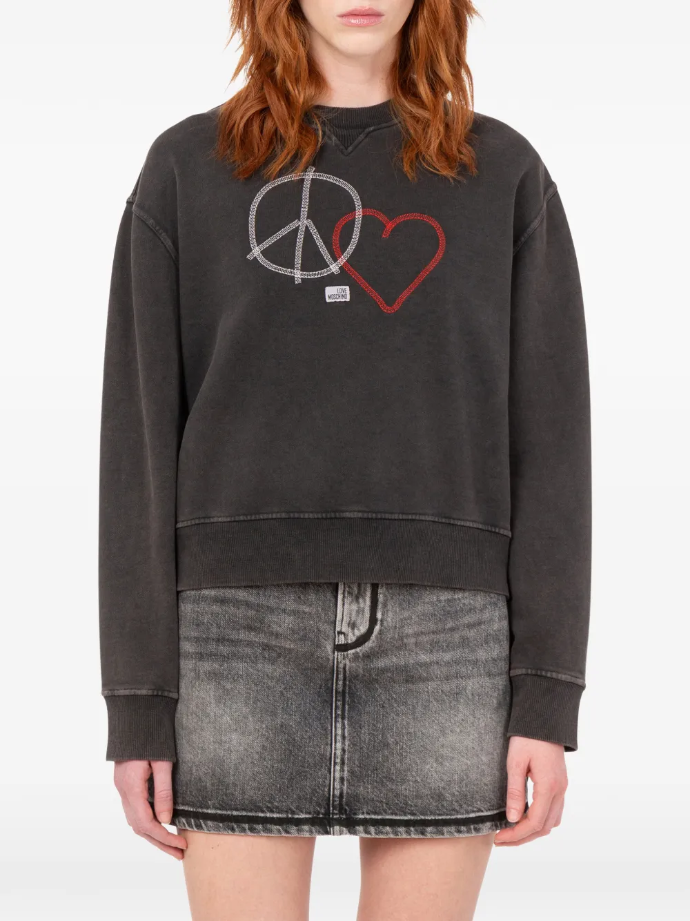 Love Moschino Katoenen sweater met borduurwerk Grijs