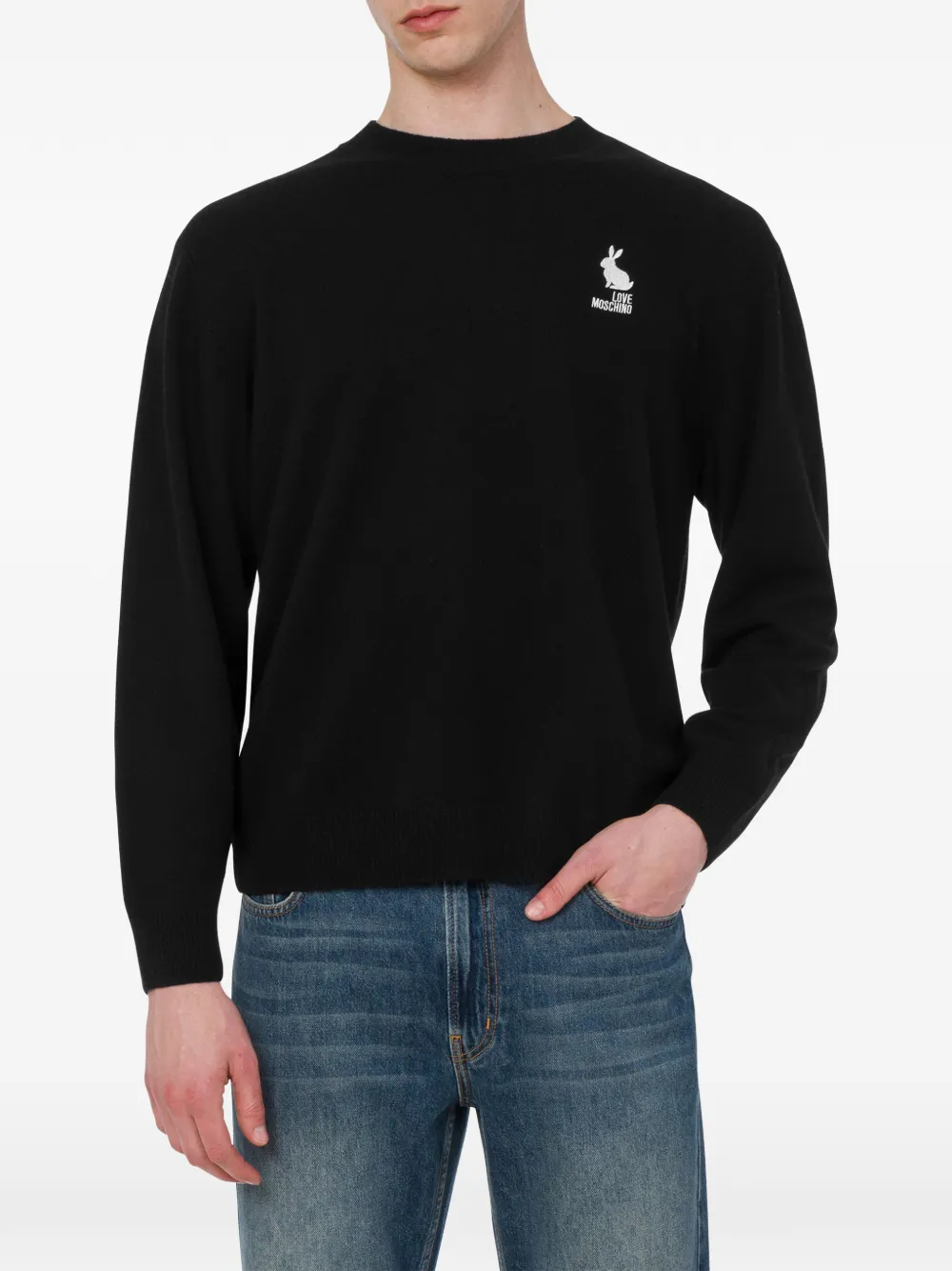 Love Moschino Trui met geborduurd logo en konijnenpatroon Zwart