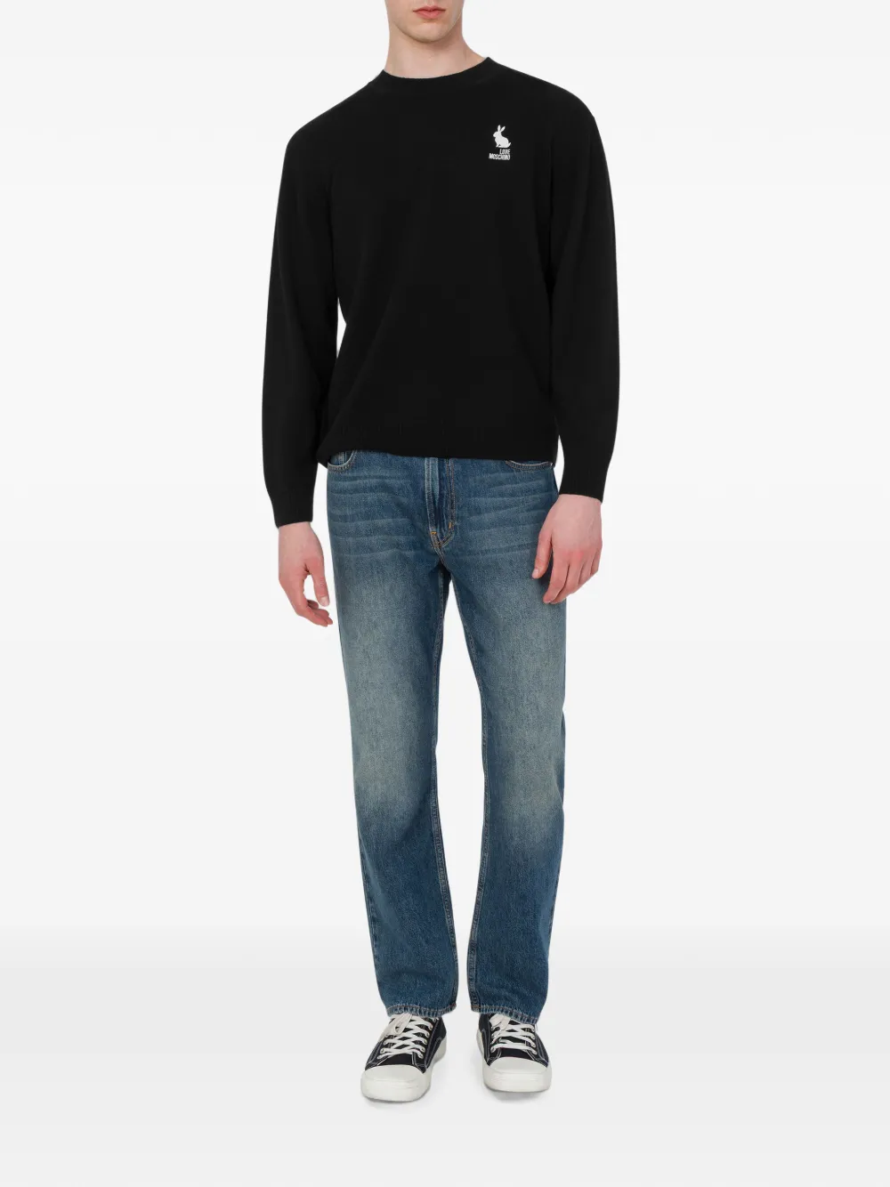 Love Moschino Trui met geborduurd logo en konijnenpatroon Zwart