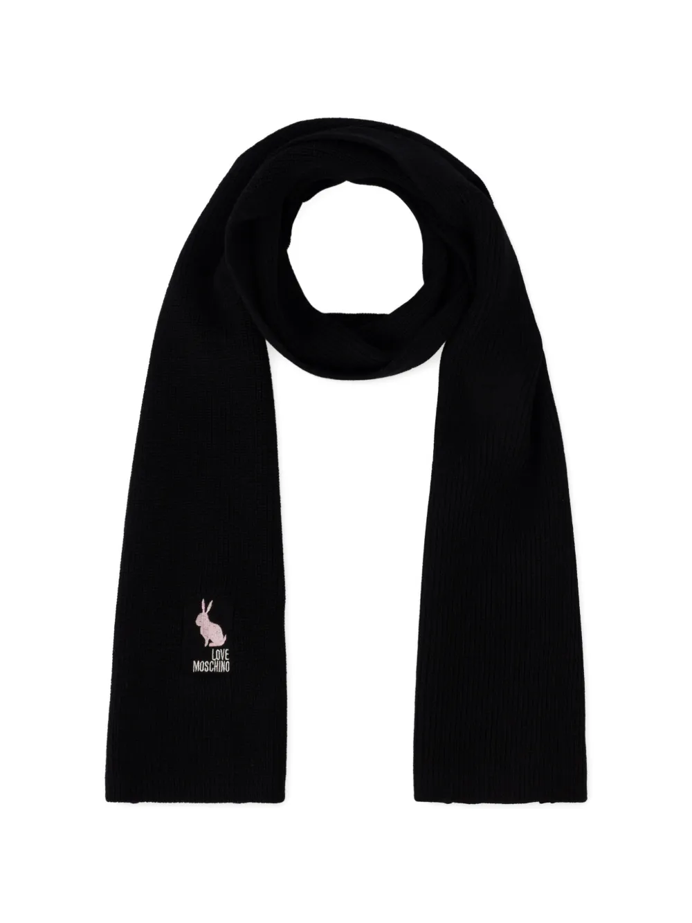 Love Moschino Ribgebreide sjaal met konijnen-patroon Zwart