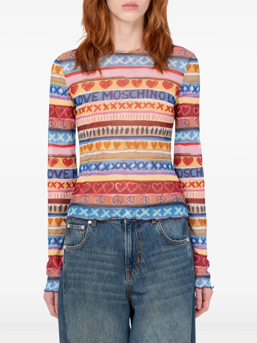 Love Moschino T-shirt met mesh Blauw