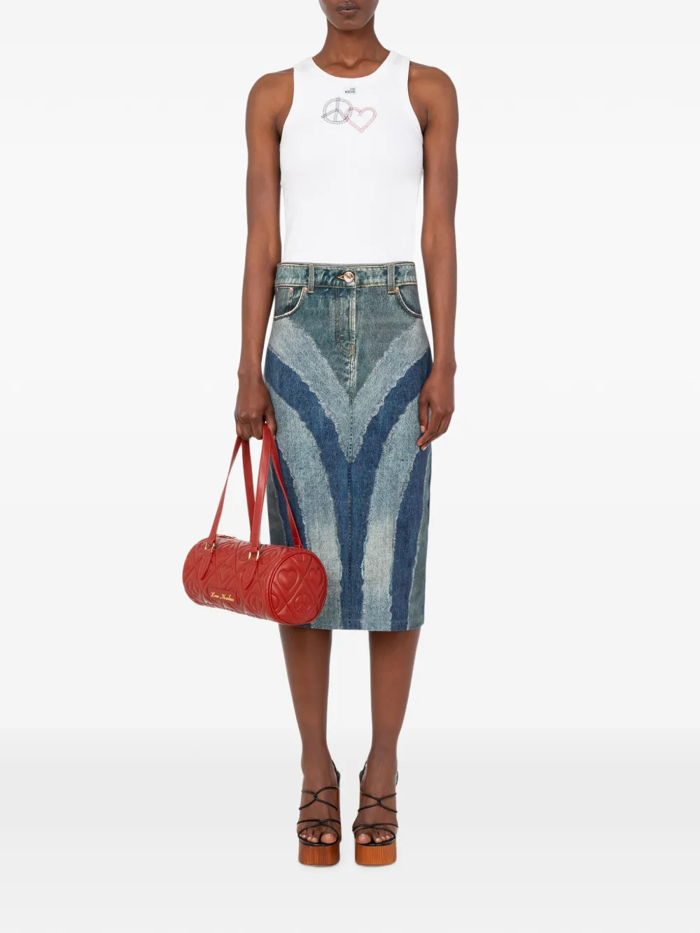 Love Moschino Stretch jersey katoenen rok met print Blauw