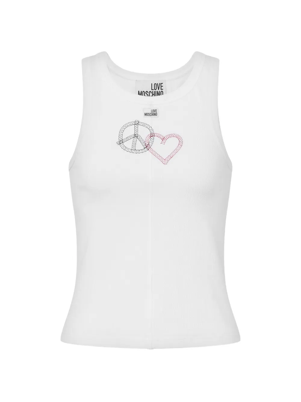 Love Moschino Top in cotone elasticizzato con ricamo - Bianco