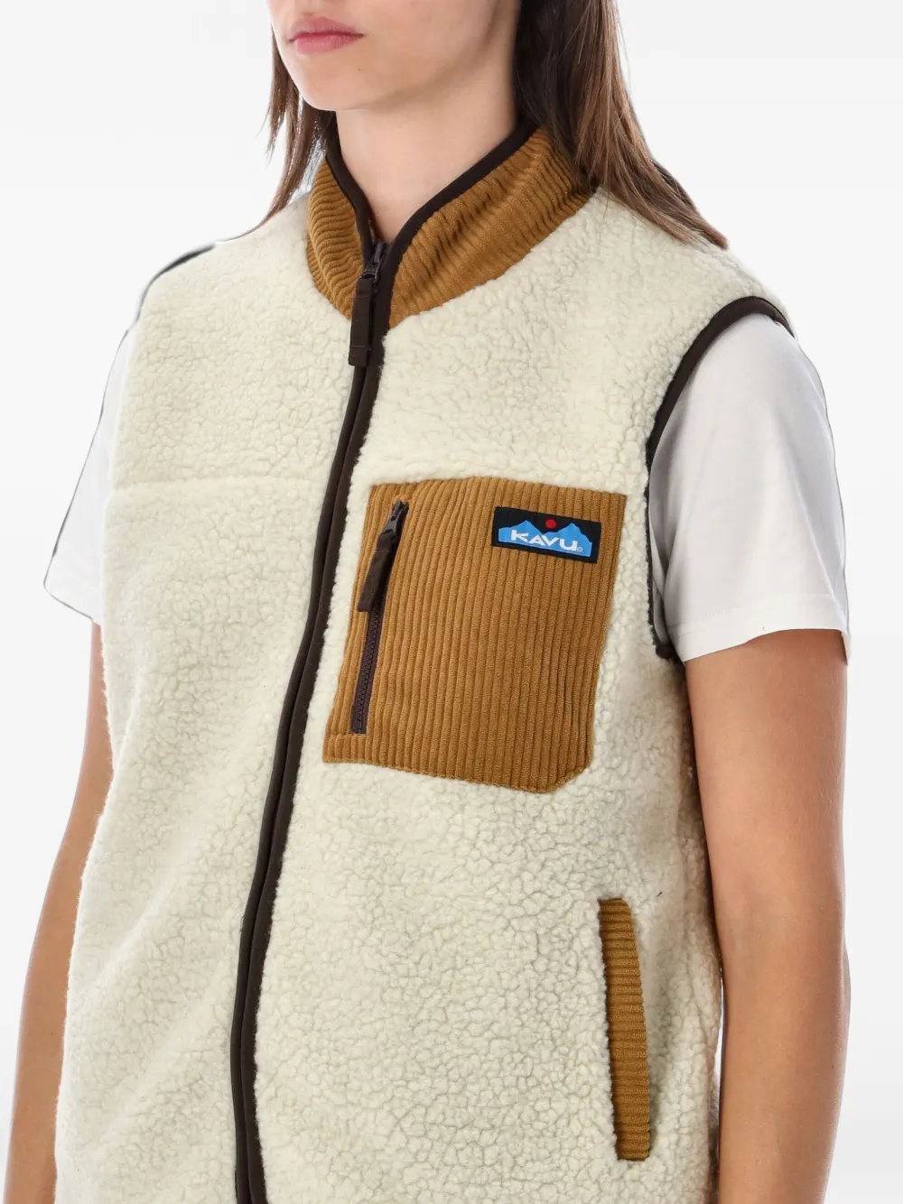 KAVU Ozette fleece top met ribfluwelen afwerking Beige