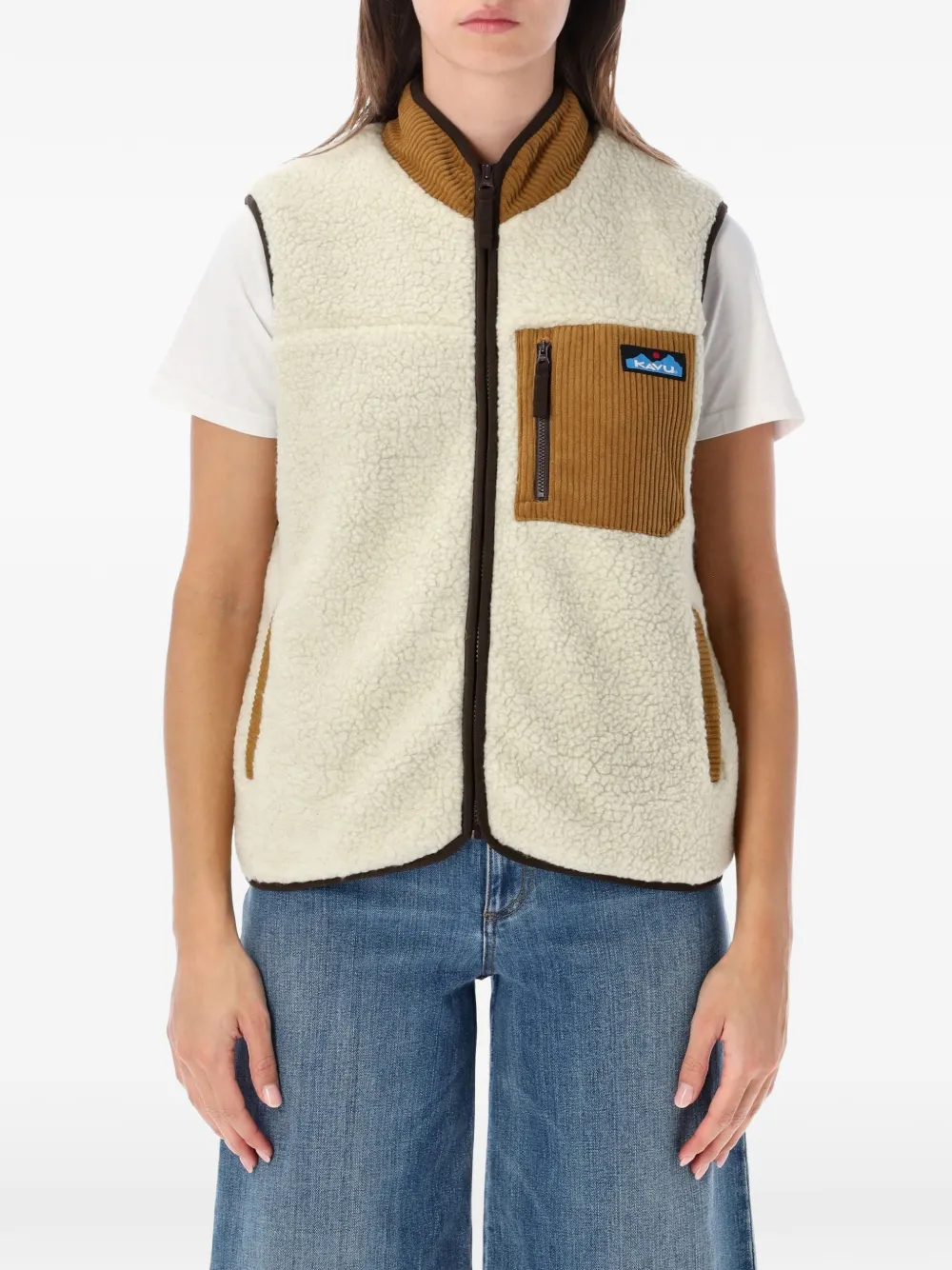 KAVU Ozette fleece corduroy-trim vest - Nude