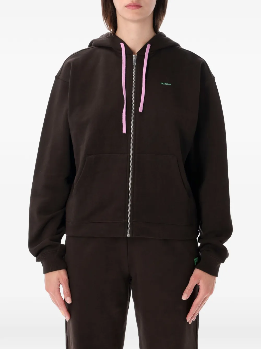 Pangaia logo-print zip-up hoodie - Marrone