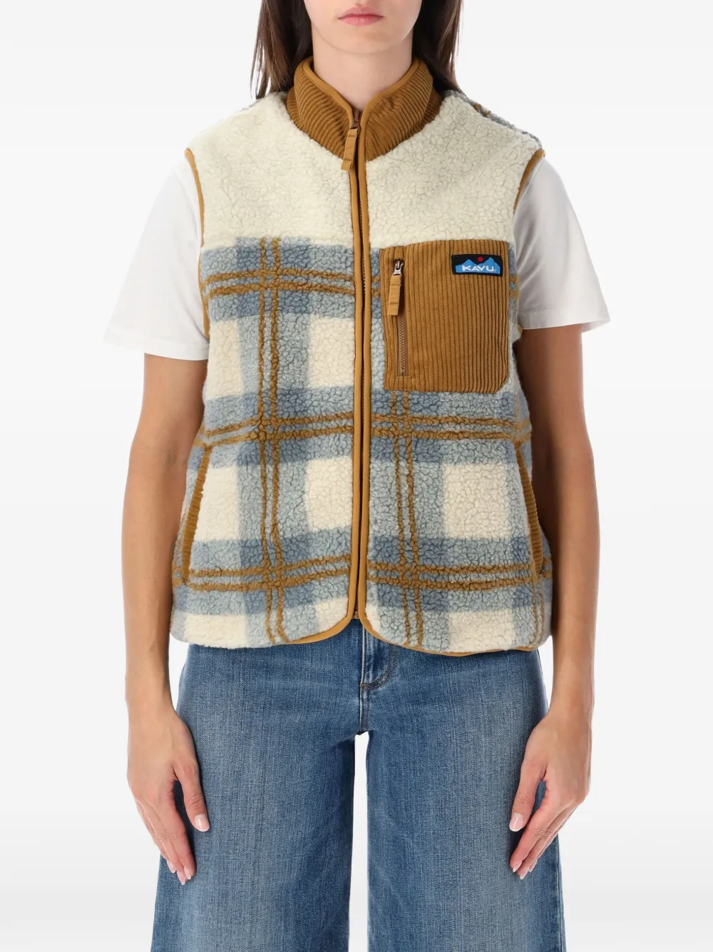 KAVU Ozette check-pattern fleece gilet