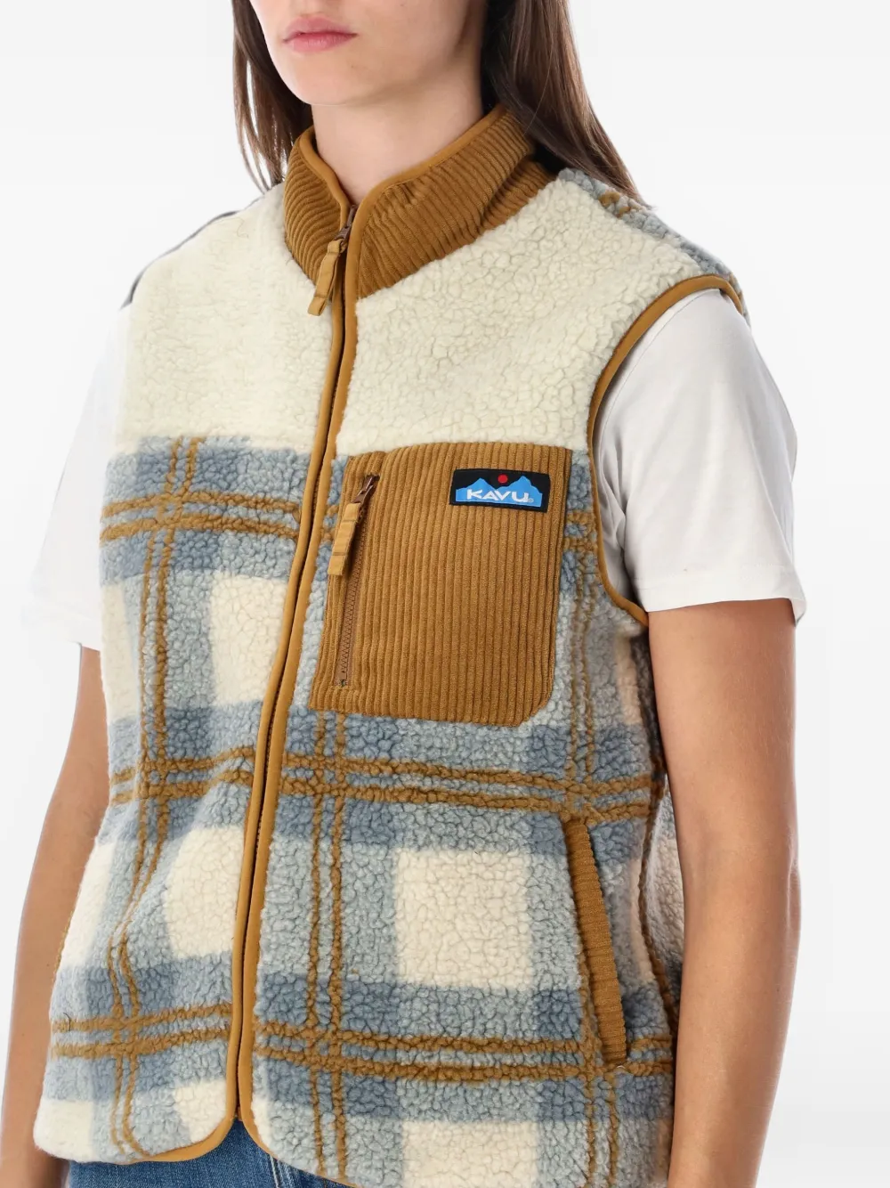 KAVU Ozette geruite fleece bodywarmer Beige