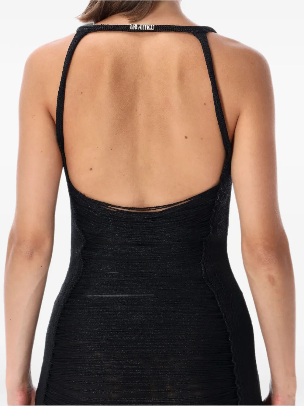 The Attico Jurk met franje detail en open rug Zwart