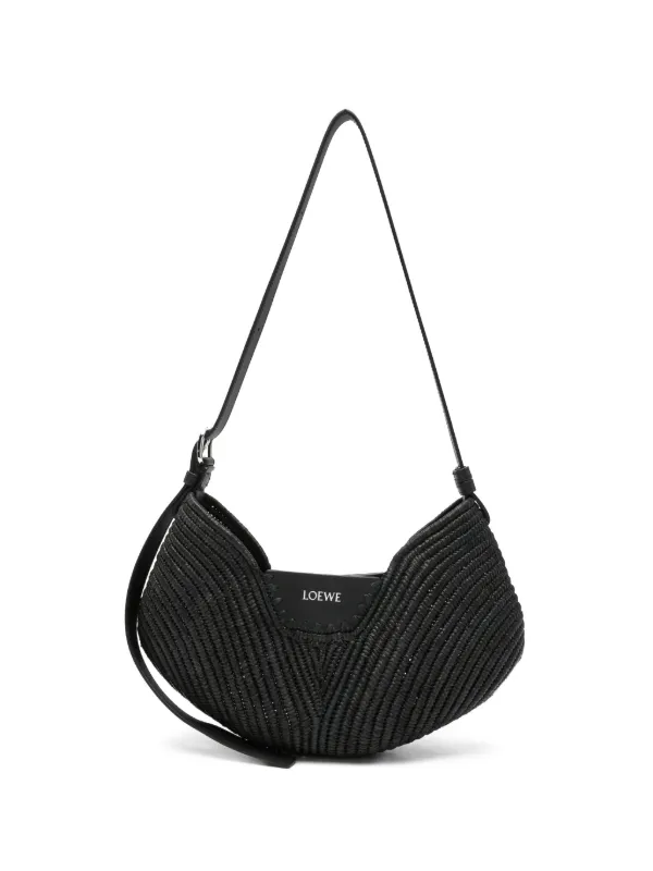 Loewe Medium Swing Bag in Raffia and Calfskin in Black