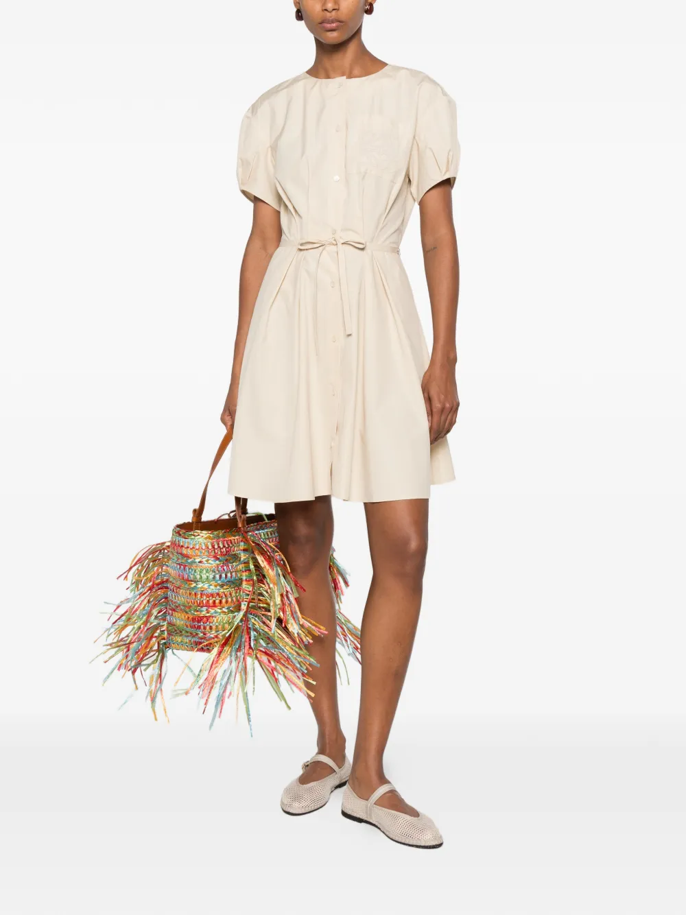 LOEWE x Paula's Ibiza jurk met borduurwerk en ceintuur Beige