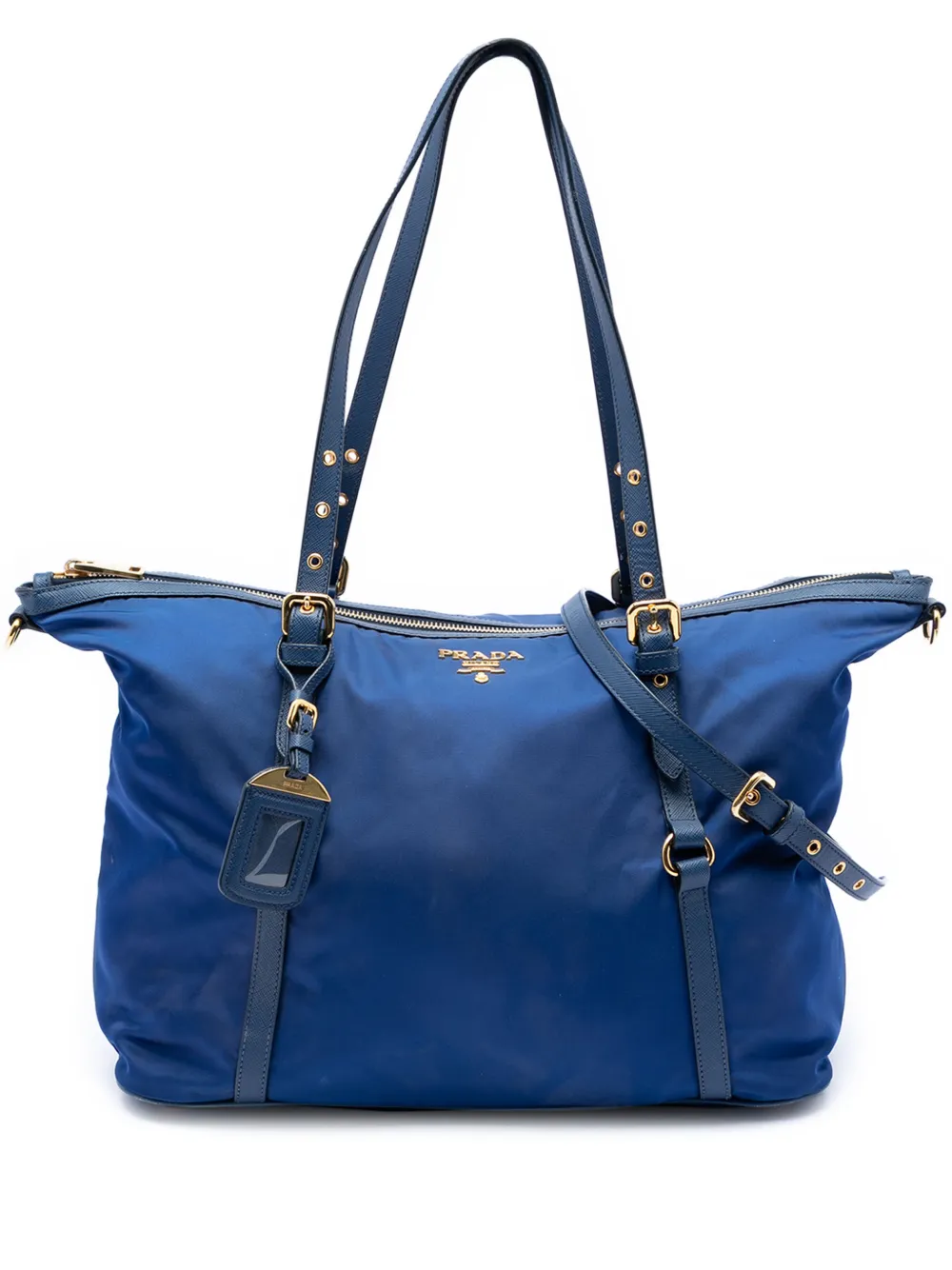 Pre-owned Prada 2010-2026 Saffiano Trimmed Tessuto Satchel In Blue