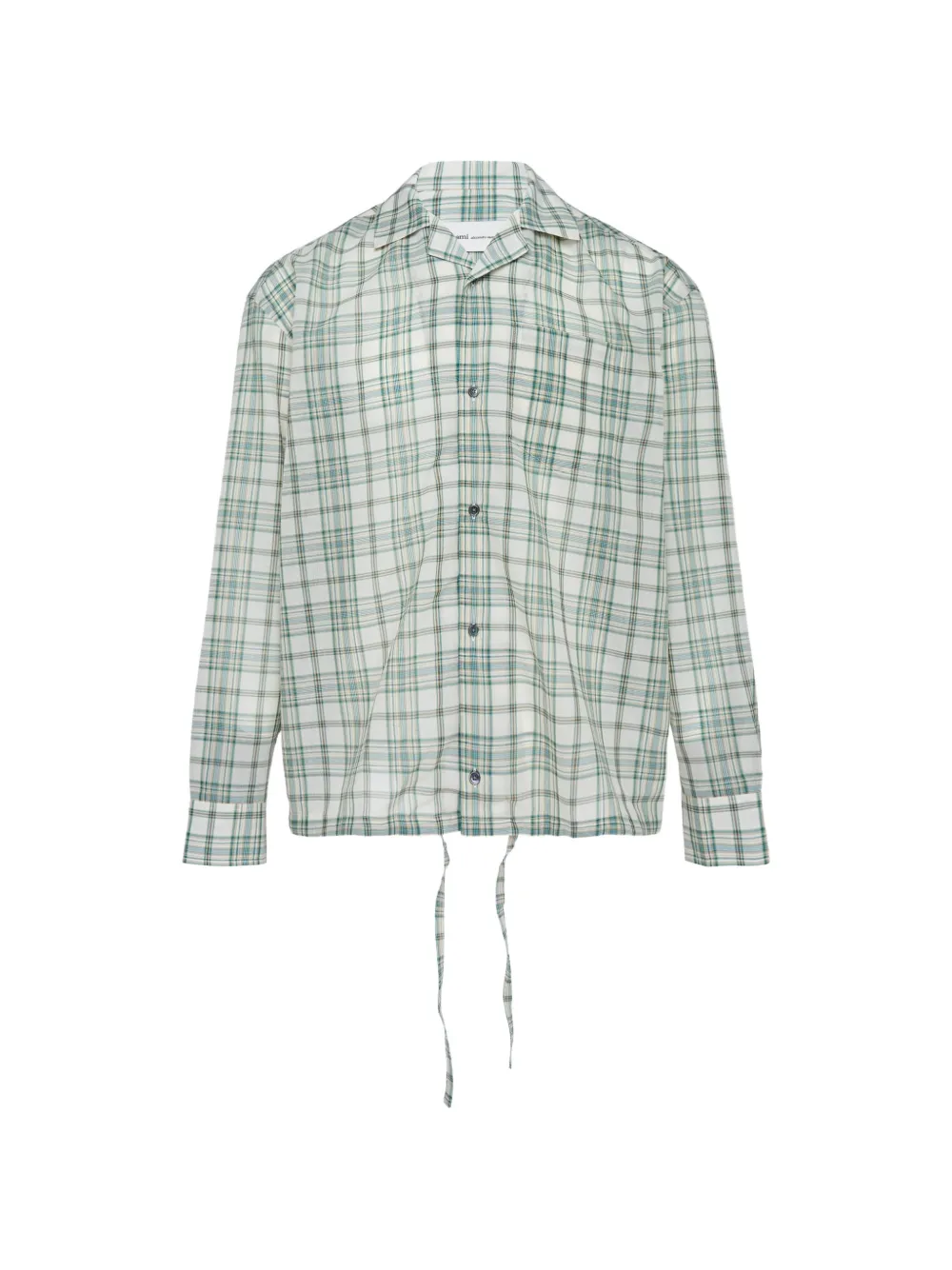 AMI Paris check-pattern drawstring-hem boxy-fit shirt - Verde