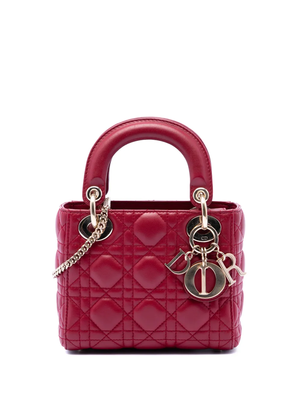 Christian Dior Pre-Owned 2017 Mini Lambskin Cannage Lady Dior satchel - Rosso