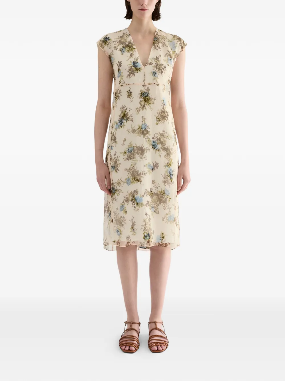 Jil Sander Jurk met bloemenprint Beige