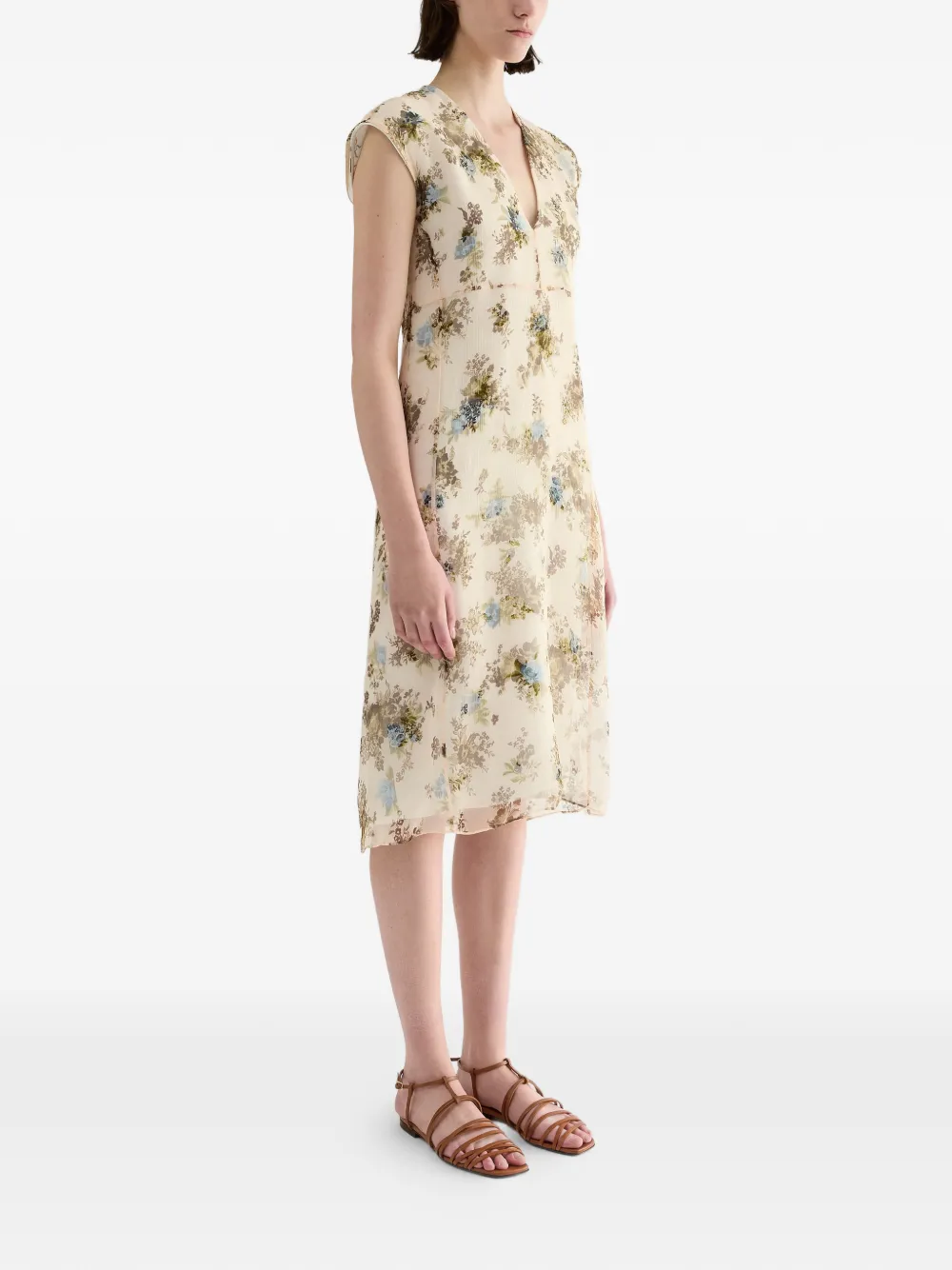 Jil Sander Jurk met bloemenprint Beige