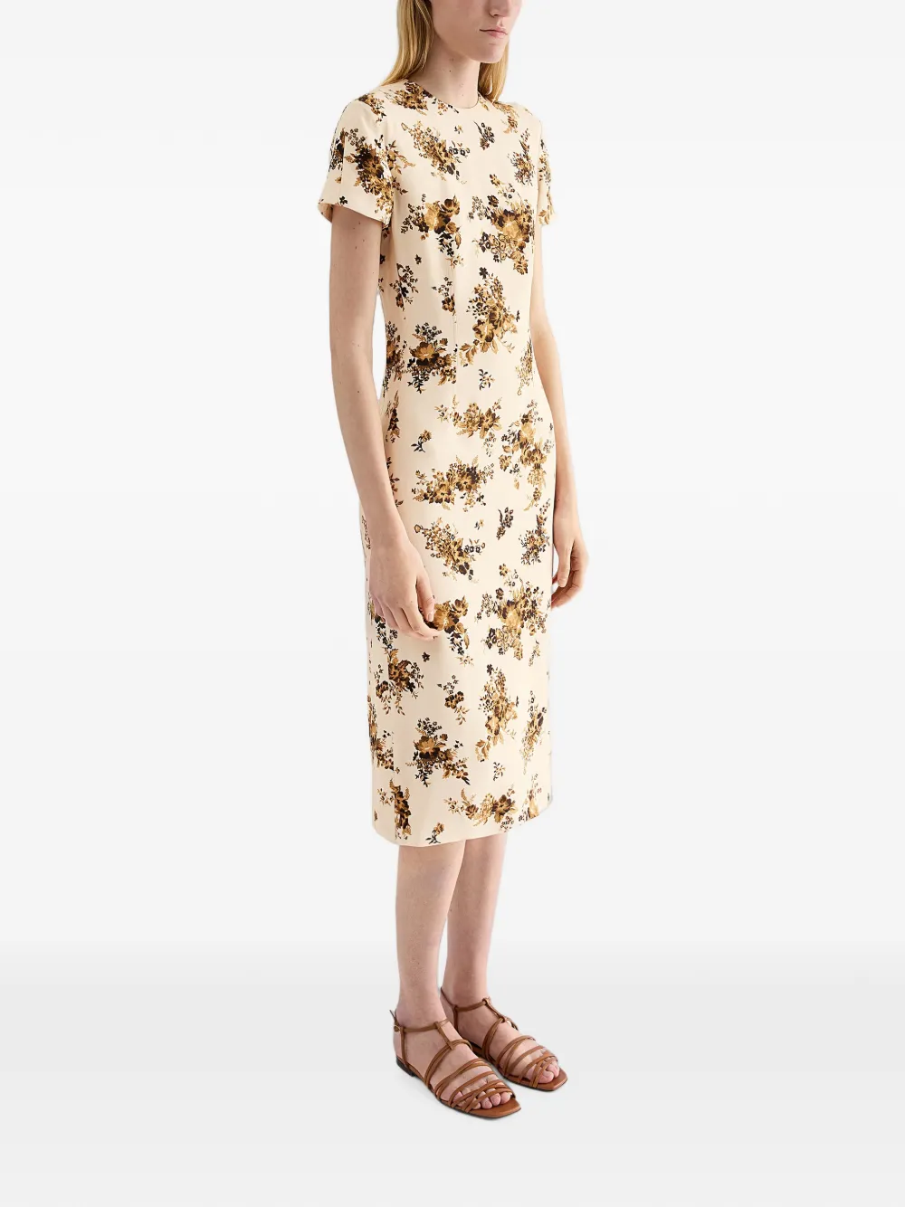 Jil Sander Midi-jurk met bloemenprint Beige