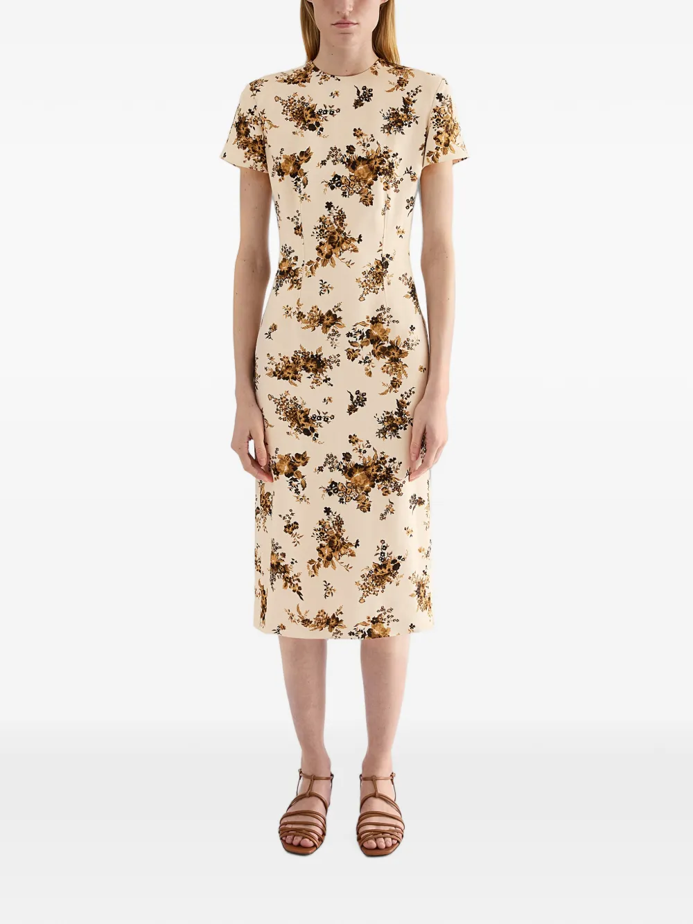 Jil Sander Midi-jurk met bloemenprint Beige