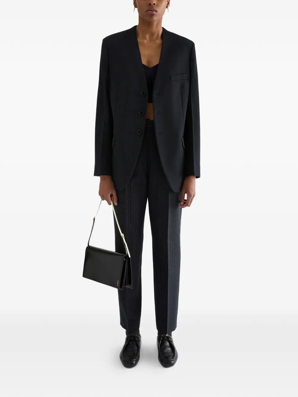 Jil Sander Plooibroek met krijtstreep Blauw