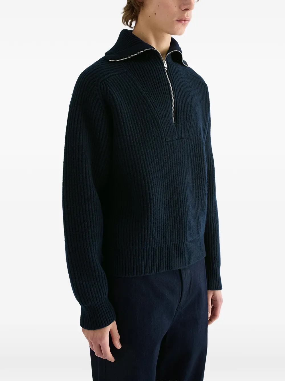 Jil Sander Geribbelde trui met rits Blauw